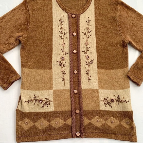 #093 Vintage Angora Wool grandma sweater size L tan, brown earthy tones Woman - Picture 14 of 14